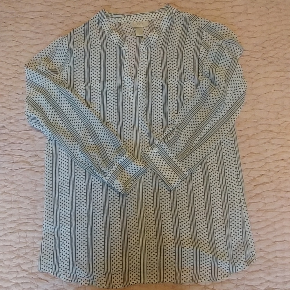 LOFT striped and polka dot blouse sz L